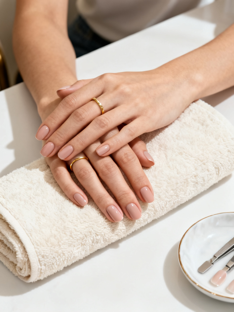 Manicura semipermanent en tons nude a Estètica Lluna