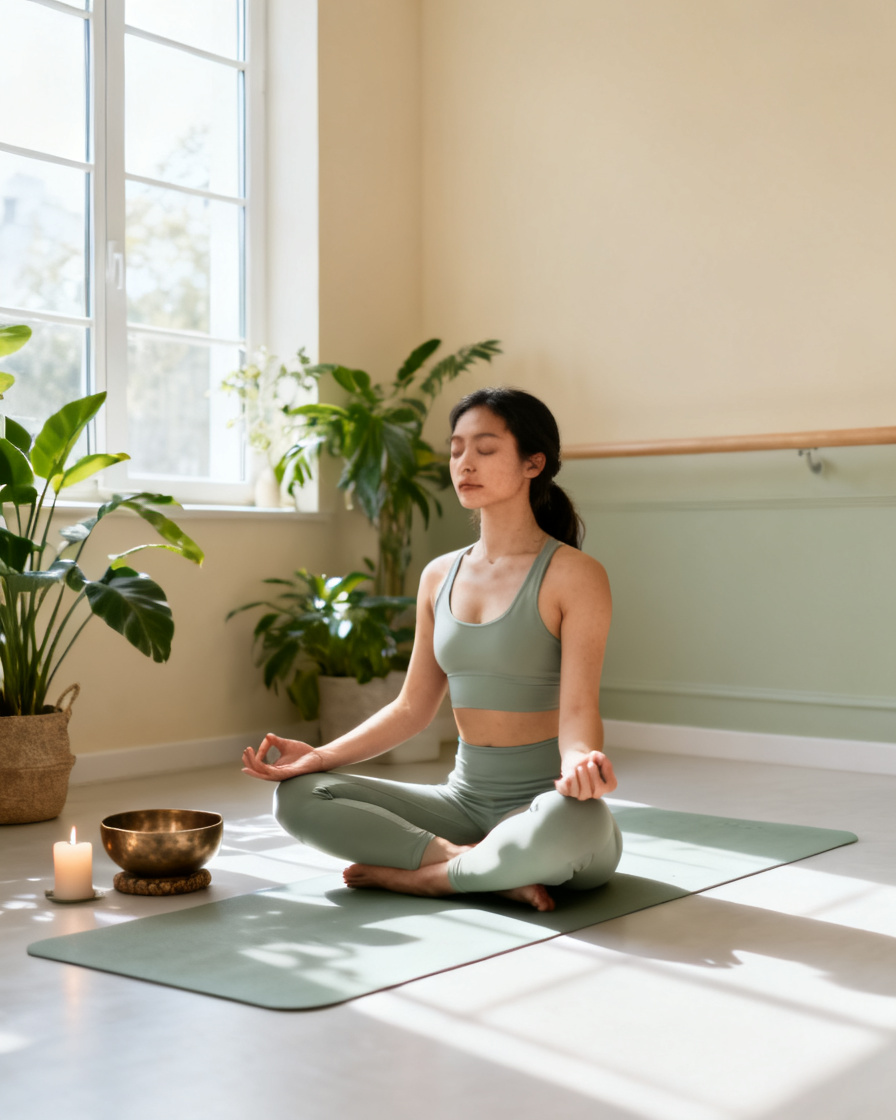 Núria, professora i fundadora d'Espai Ona, en meditació a l'estudi